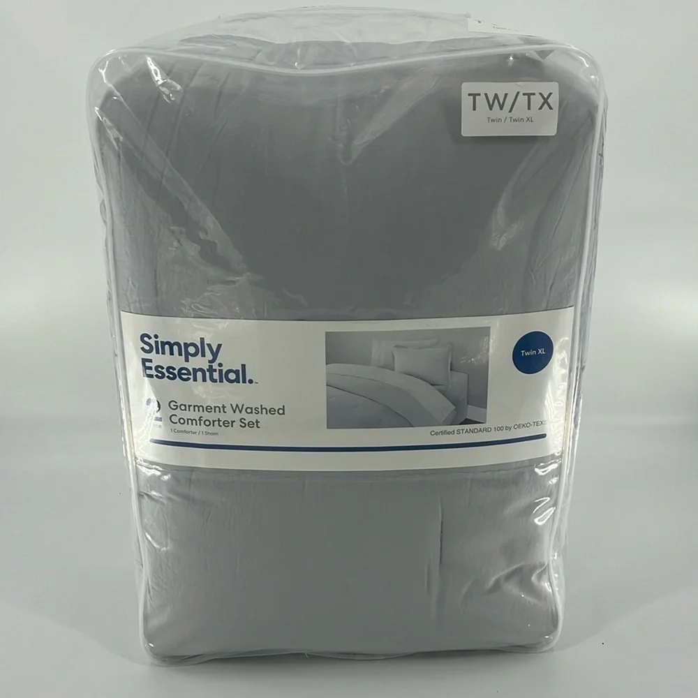 SIMPLY ESSENTIAL Garment Washed Comforter Set Twin XL Microchip Grey